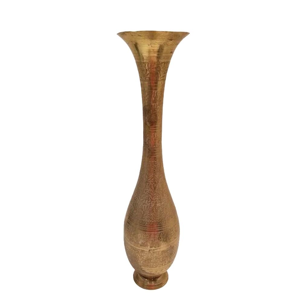 16” Etched Brass Vase Floral Pattern India 1970's Vintage Tall Vase Home Decor